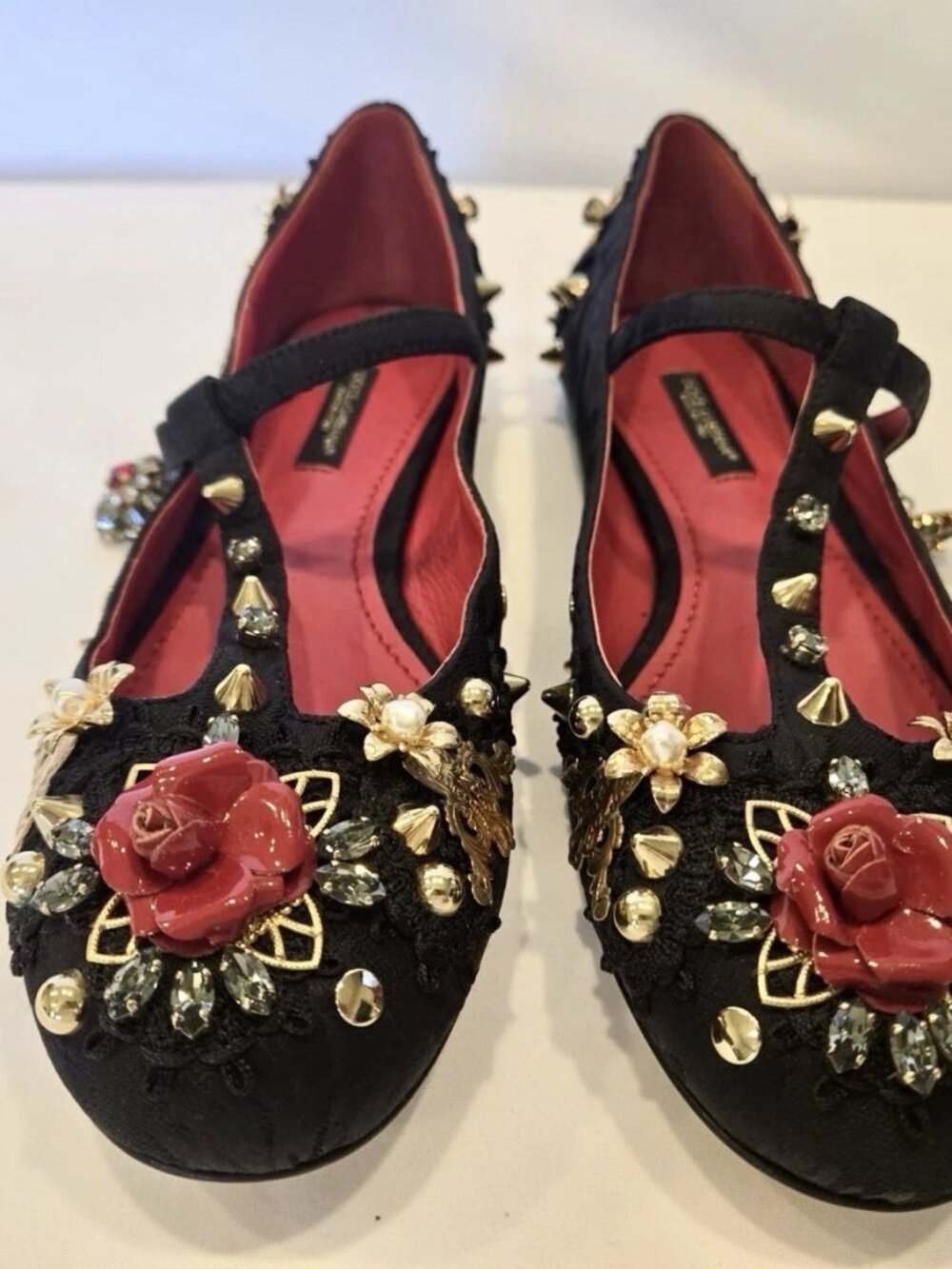 Authentic Dolce & Gabbana Mary Jane Floral Flat With Embellishments Size 38 - Picture 2 of 8